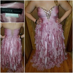 ALYCE PARIS (Size 14) black label formal pink ruffle dress CORSET BACK